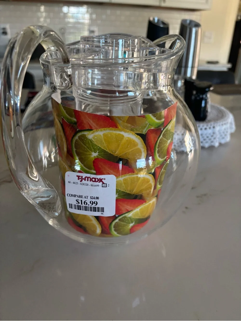 Clear Glass Lemon-Lime Pitcher with Citrus Print